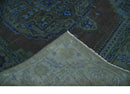 Charcoal Gray Green Blue Wool Area Rug Traditional Heriz Medallion