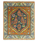 Charcoal Rust Beige Traditional Heriz Hand-Knotted Wool Area Rug by The Rug Decor