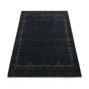 Charcoal Tribal Design Border Hand Loomed Wool Area Rug