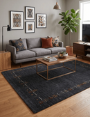 Charcoal Hand-Loomed Natural Wool Area Rug - Tribal Geometric Design by The Rug Decor