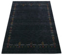 Charcoal Hand-Loomed Natural Wool Area Rug - Tribal Geometric Design by The Rug Decor
