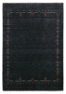 Charcoal Tribal Design Border Hand Loomed Wool Area Rug