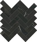 Charme Evo Calacatta Black Herringbone Marble Look Porcelain Mosaics 12x12