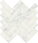 Charme Evo Michelangelo Extra White Herringbone Marble Look Porcelain Mosaics 12x12