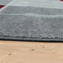 Checked Area Rug Marble Effect Modern Grey Red