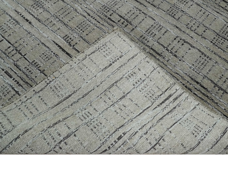 Checkered 8x10 Hand Made Gray, Black and Silver Scandinavian Blended Wool Flatwoven Area Rug | KE37