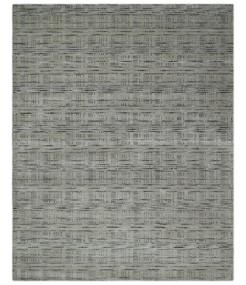 Checkered 8x10 Hand Made Gray, Black and Silver Scandinavian Blended Wool Flatwoven Area Rug | KE37