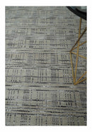 Checkered 8x10 Hand Made Gray, Black and Silver Scandinavian Blended Wool Flatwoven Area Rug | KE37