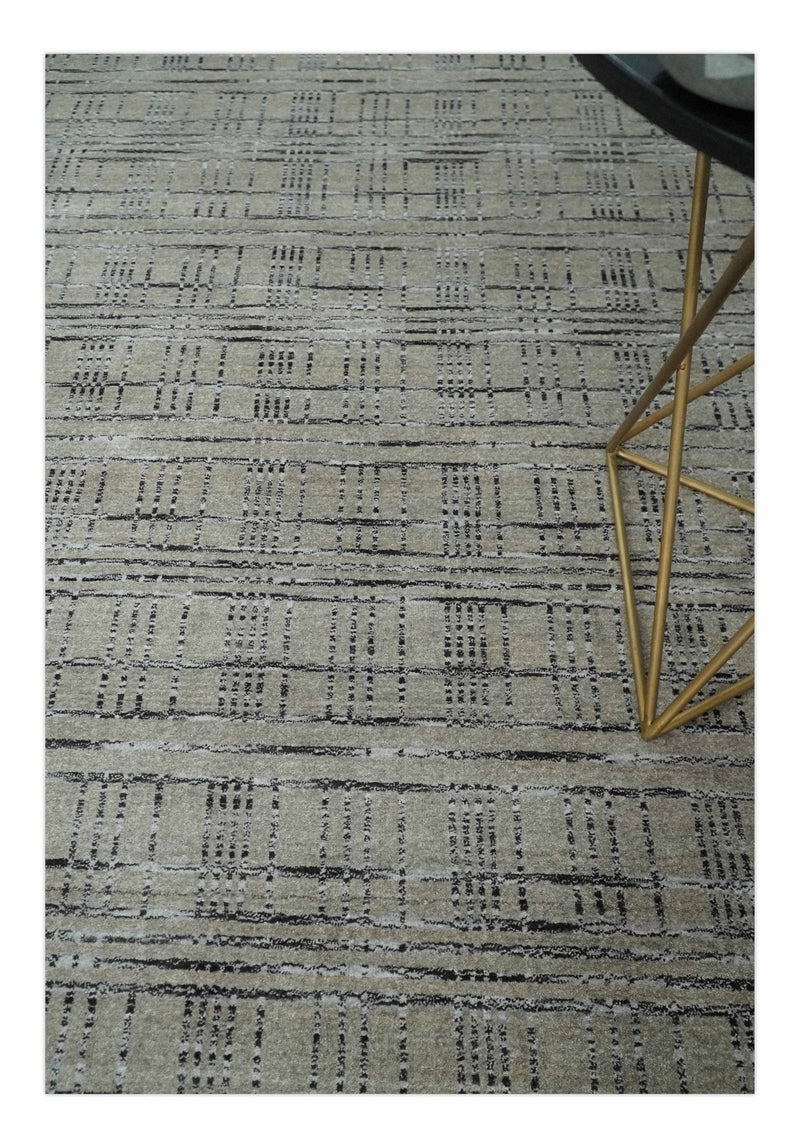 Checkered 8x10 Hand Made Gray, Black and Silver Scandinavian Blended Wool Flatwoven Area Rug | KE37