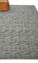 Checkered 8x10 Hand Made Gray, Black and Silver Scandinavian Blended Wool Flatwoven Area Rug | KE37