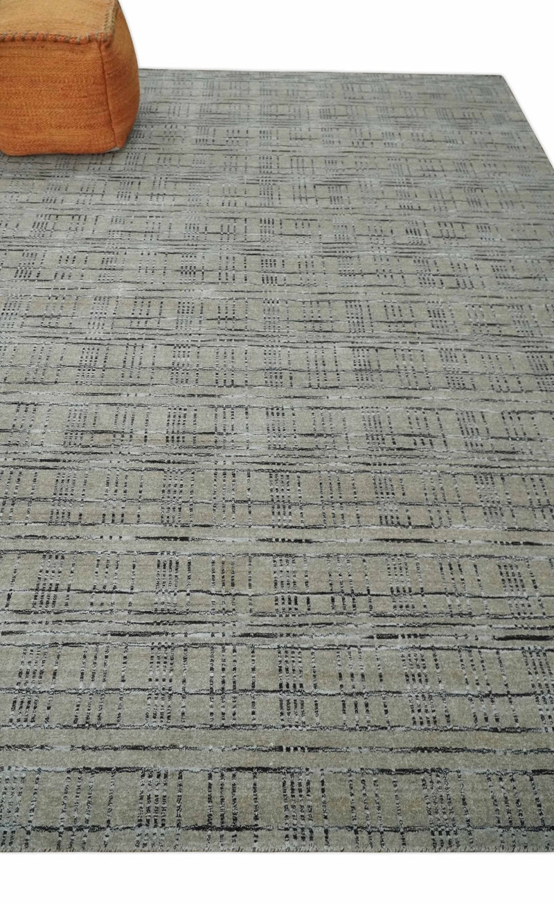 Checkered 8x10 Hand Made Gray, Black and Silver Scandinavian Blended Wool Flatwoven Area Rug | KE37