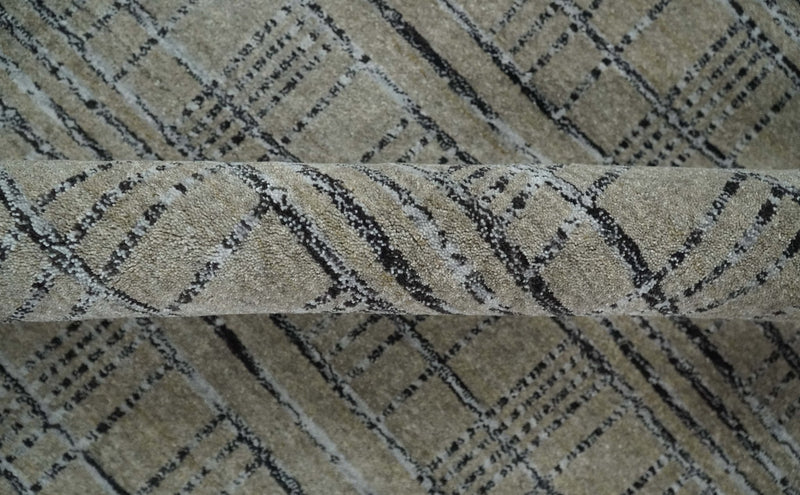 Checkered 8x10 Hand Made Gray, Black and Silver Scandinavian Blended Wool Flatwoven Area Rug | KE37