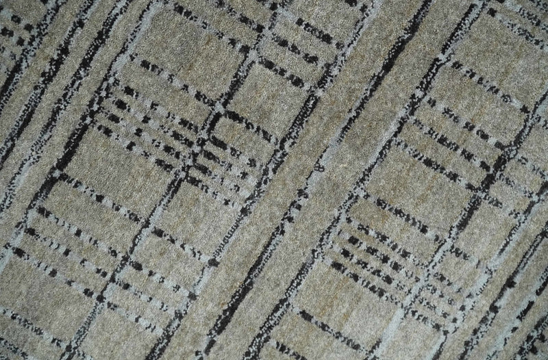 Checkered 8x10 Hand Made Gray, Black and Silver Scandinavian Blended Wool Flatwoven Area Rug | KE37