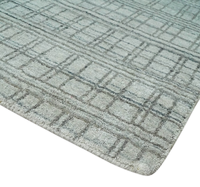 Checkered Silver, Brown and Gray Scandinavian 8x10 Hand Made Blended Wool Flatwoven Area Rug | KE31
