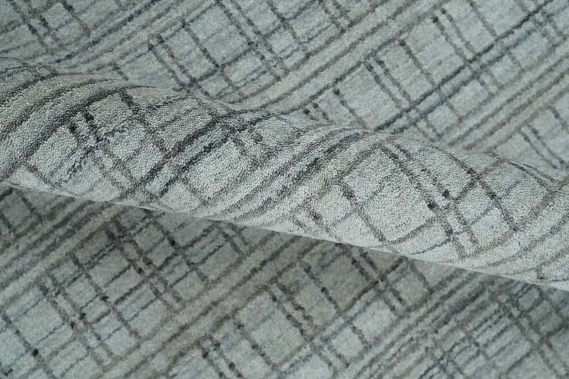 Checkered Silver, Brown and Gray Scandinavian 8x10 Hand Made Blended Wool Flatwoven Area Rug | KE31
