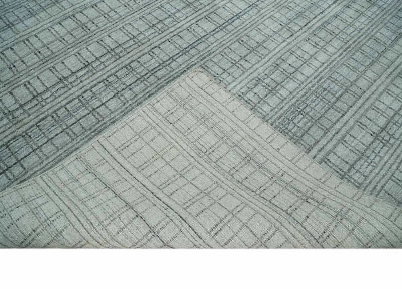 Checkered Silver, Brown and Gray Scandinavian 8x10 Hand Made Blended Wool Flatwoven Area Rug | KE31