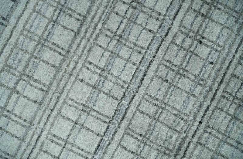 Checkered Silver, Brown and Gray Scandinavian 8x10 Hand Made Blended Wool Flatwoven Area Rug | KE31