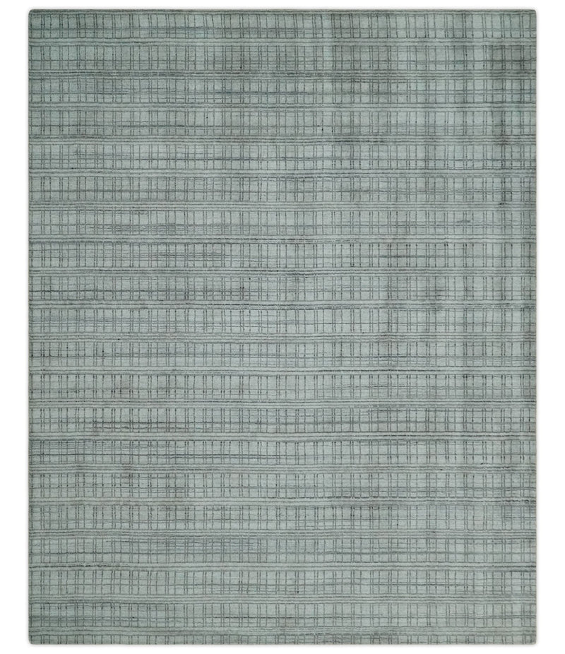 Checkered Silver, Brown and Gray Scandinavian 8x10 Hand Made Blended Wool Flatwoven Area Rug | KE31