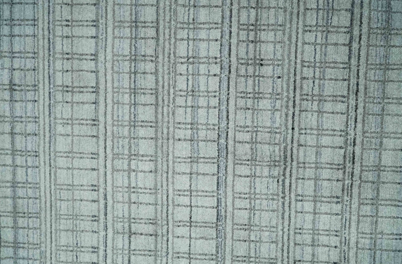 Checkered Silver, Brown and Gray Scandinavian 8x10 Hand Made Blended Wool Flatwoven Area Rug | KE31
