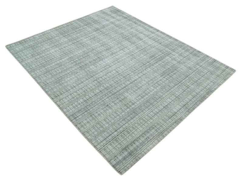 Checkered Silver, Brown and Gray Scandinavian 8x10 Hand Made Blended Wool Flatwoven Area Rug | KE31