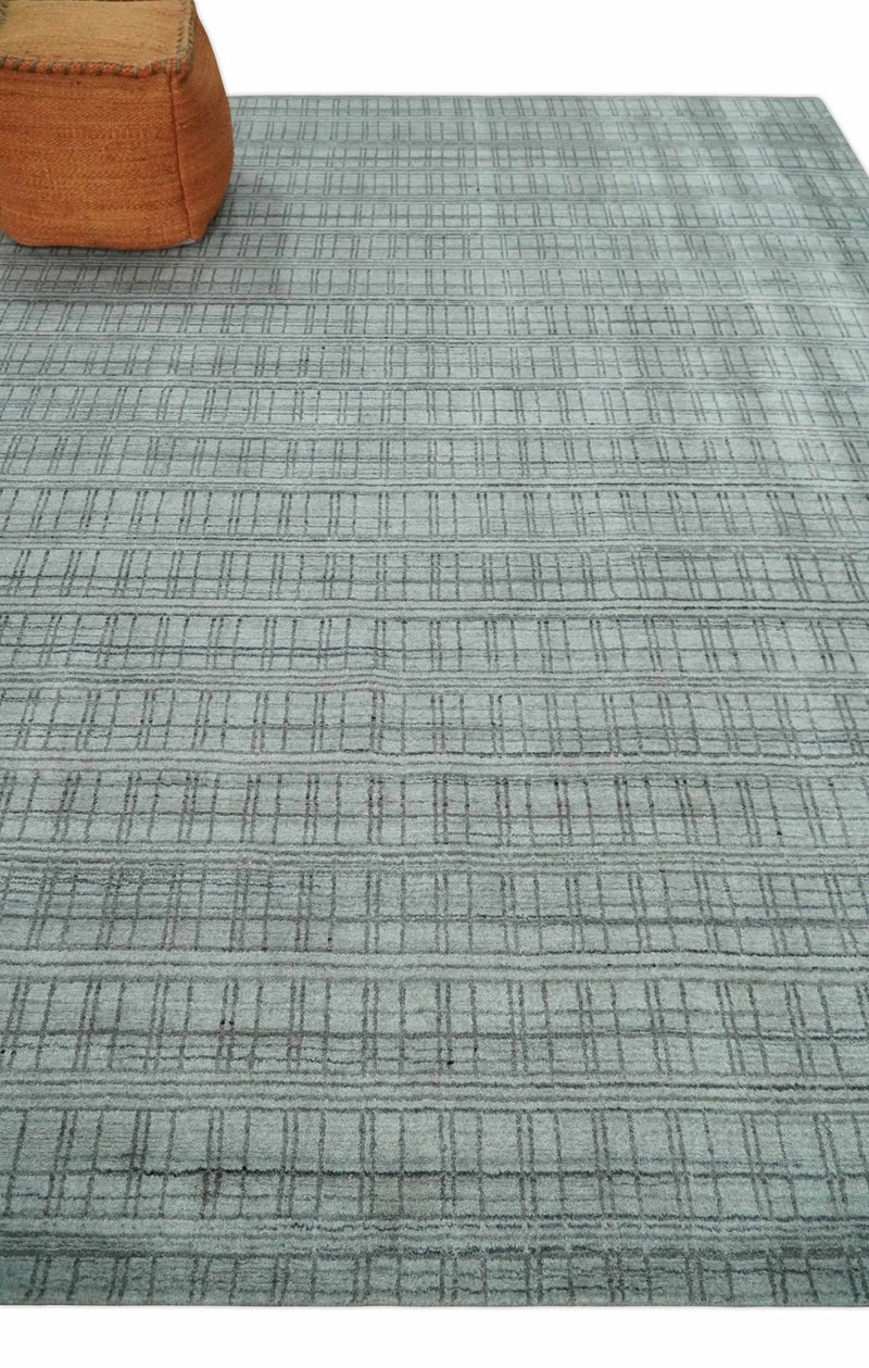 Checkered Silver, Brown and Gray Scandinavian 8x10 Hand Made Blended Wool Flatwoven Area Rug | KE31