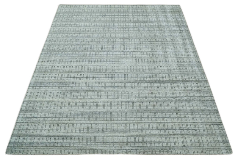 Checkered Silver, Brown and Gray Scandinavian 8x10 Hand Made Blended Wool Flatwoven Area Rug | KE31