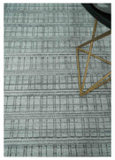 Checkered Silver, Brown and Gray Scandinavian 8x10 Hand Made Blended Wool Flatwoven Area Rug | KE31