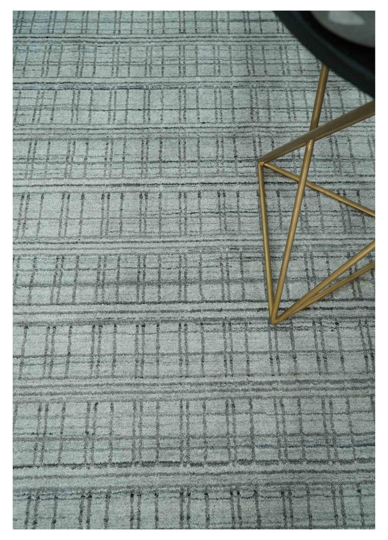 Checkered Silver, Brown and Gray Scandinavian 8x10 Hand Made Blended Wool Flatwoven Area Rug | KE31