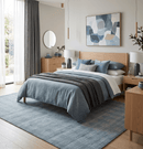 Area Rug Blue and Gray Checkered Scandinavian 8x10 Hand Loomed Natural Wool Flatweave