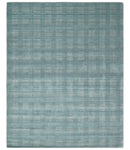 Checkered Blue and Gray Scandinavian 8x10 Hand Made Blended Wool Flatwoven Area Rug | KE26