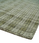 Olive Green and Beige Checkered Scandinavian Wool Area Rug 8x10