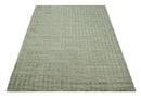 Olive Green and Beige Checkered Scandinavian Wool Area Rug 8x10