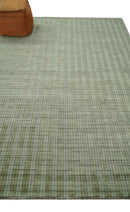 Olive Green and Beige Checkered Scandinavian Wool Area Rug 8x10