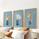 Safari Nursery Wall Art Set of 3. Baby Elephant, Giraffe, Tiger by Wall Art Set