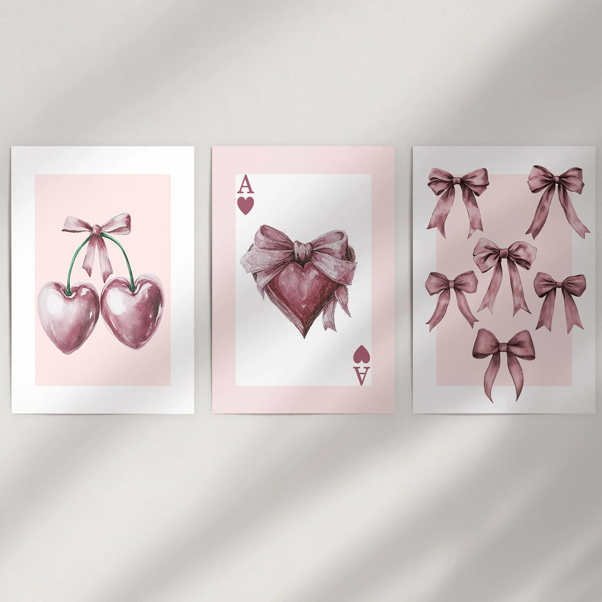Coquette Cherry Wall Art Set of 3. Pink Romantic Decor, photo 9 of 15