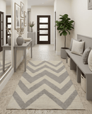Gray and Beige Chevron Dhurrie Area Rug - Flat Woven Contemporary