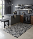 Bamboo Silk Wool Blend Chevron Silver and Black Scandinavian Flatwoven Area Rug 5x8