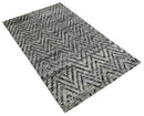 Chevron Silver and Black Shaded Scandinavian 5x8 Bamboo Silk Flatwoven Area Rug | HL36