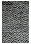 Chevron Silver and Black Shaded Scandinavian 5x8 Bamboo Silk Flatwoven Area Rug | HL36