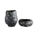 GobekUsa Black Resin Flower Pot Gold Accent Vase for Chic Home Decor