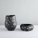 GobekUsa Black Resin Flower Pot Gold Accent Vase for Chic Home Decor