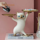 Chic cream and gold cat resin tray living room decor accessory by Decorbites