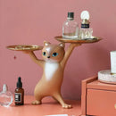 Chic cream and gold cat resin tray living room decor accessory by Decorbites