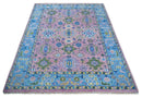 Chic Vibrant Hand Knotted Pink and Blue 8x10, 9x12, and 10x14 Traditional Wool Rug by The Rug Decor