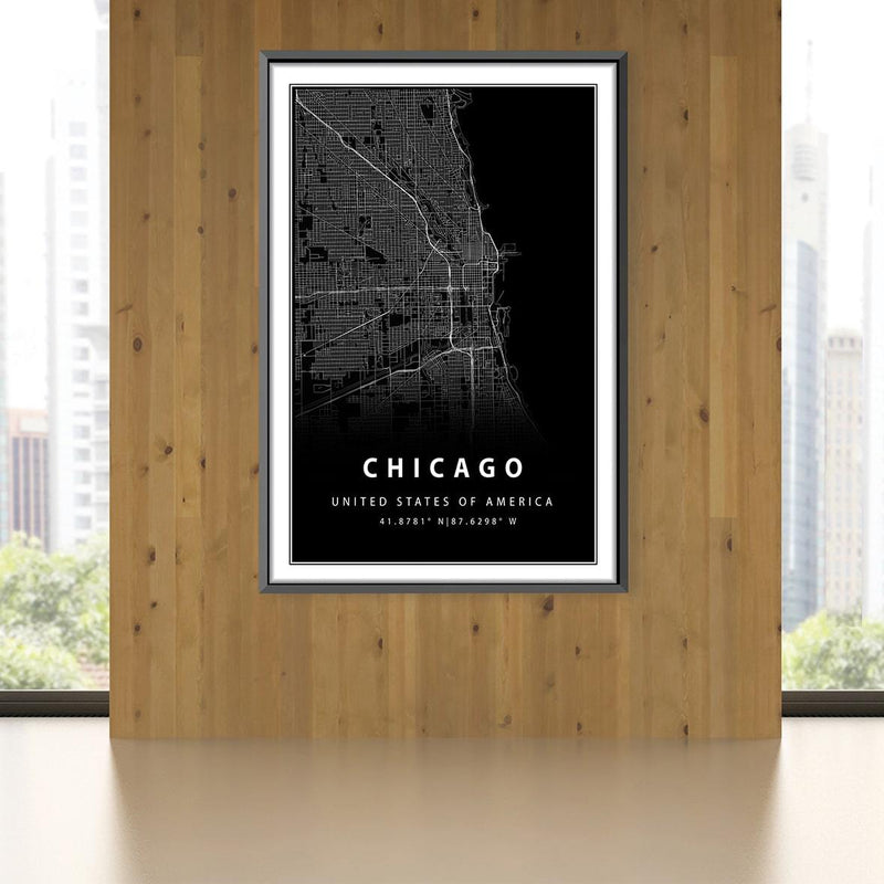 Chicago Black Map Canvas