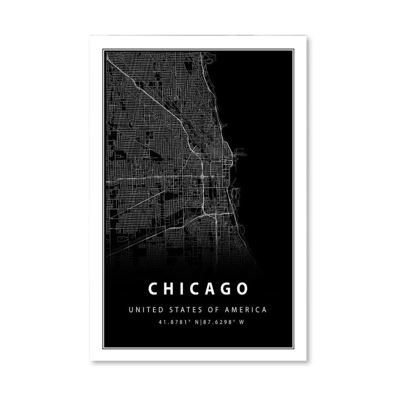 Chicago Black Map Canvas