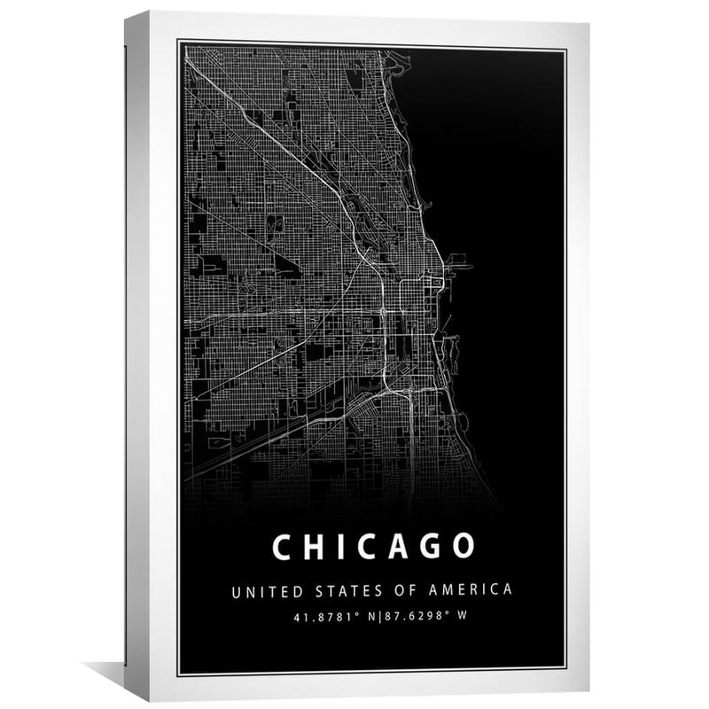 Chicago Black Map Canvas