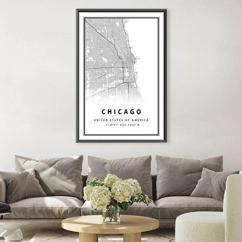 Chicago White Map Canvas