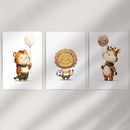 Woodland Jungle Set of 3 Prints. Lion, Giraffe, Tiger Art by Wall Art Set