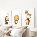 Woodland Jungle Set of 3 Prints. Lion, Giraffe, Tiger Art by Wall Art Set